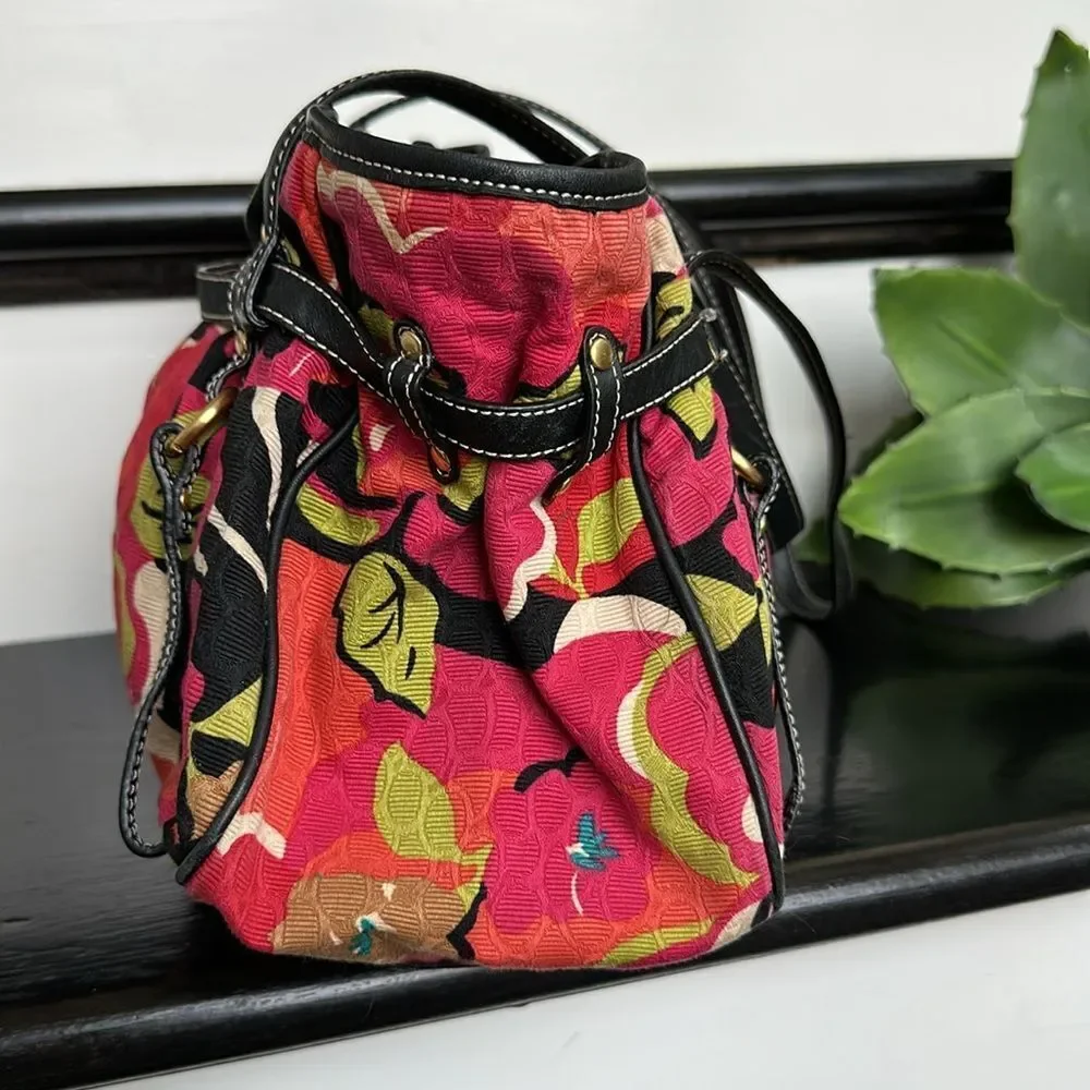 Talbots Canvas Floral Shoulder Bag Purse – Vibrant Colors, Black Trim, Like New - Picture 5 of 8